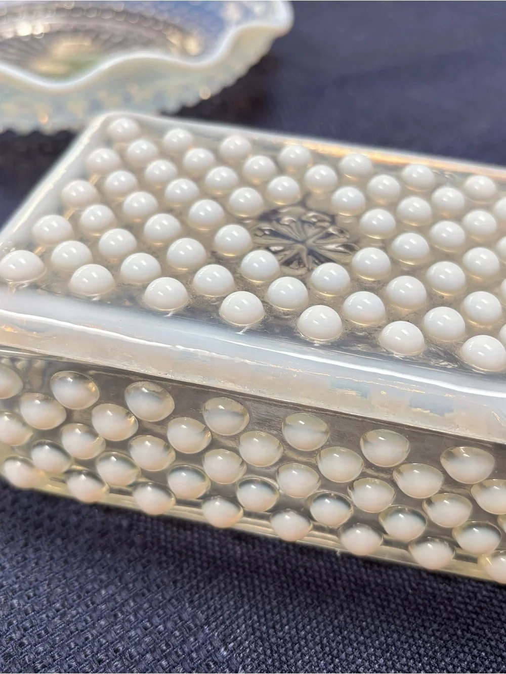 Fenton Opalescent Milk Glass Hobnail Dish - Pale Blue/White Decorative Bowl